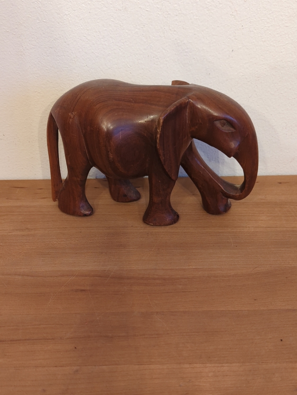 Hand-Carved Wooden Elephant Sculpture - Brown Home Art